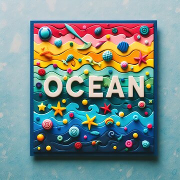 A colorful piece of paper with the word ocean in the middle.