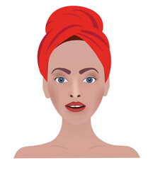 Woman with wrapped towel. vector