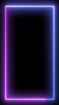 Neon rectangle border picture frame motion graphic isolated on transparent background. 4K Resolution