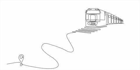 Continuous line drawing of railroad track line vector icon of a train station route with starting point and one line trail - Vector illustration. - Vector © amai line art
