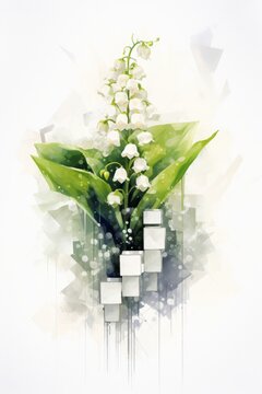 Lily of the valley on abstract watercolor background. Digital painting.