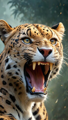 Fantasy Illustration of a wild animal leopard. Digital art style wallpaper background.