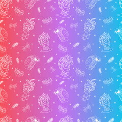 Vector pattern with women in carnival masks