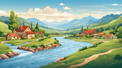 Obraz premium landscape with lake and mountains