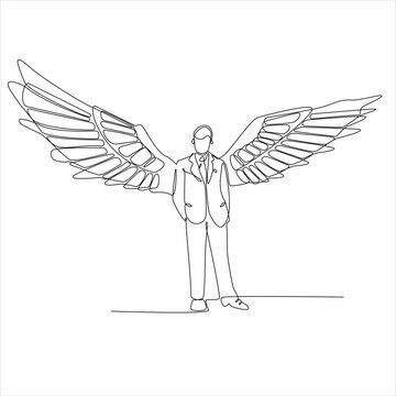 recommend clip art: continuous line man with wings hand drawn vector illustration