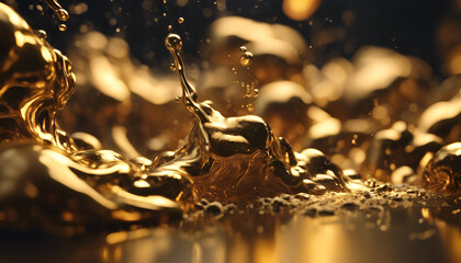 liquid gold flowing - obrazy, fototapety, plakaty