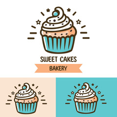 Logo design for small bakery. Vector cup cake. editable stroke