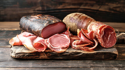 Wooden Cutting Board With Assorted Meats and Vegetables