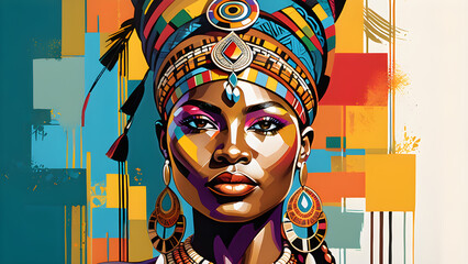 Abstract painting concept Colorful art portrait of a tribal ethnic woman African culture Generative Ai
