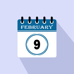 Icon calendar day - 9 February. 9th days of the month, vector illustration.