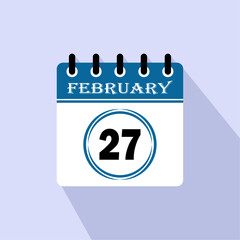 Icon calendar day - 27 February. 27th days of the month, vector illustration.
