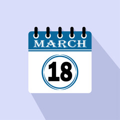 Icon calendar day - 18 March. 18th days of the month, vector illustration.