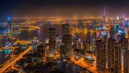 Fototapeta premium city at night with a backdrop showcasing cityscape lights and urban nightscapes. Perfect background and banner for night markets, urban nighttime events, or celebrations.