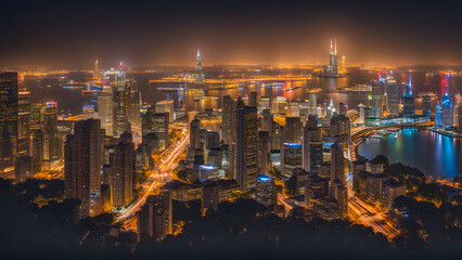 Fototapeta premium city at night with a backdrop showcasing cityscape lights and urban nightscapes. Perfect background and banner for night markets, urban nighttime events, or celebrations.