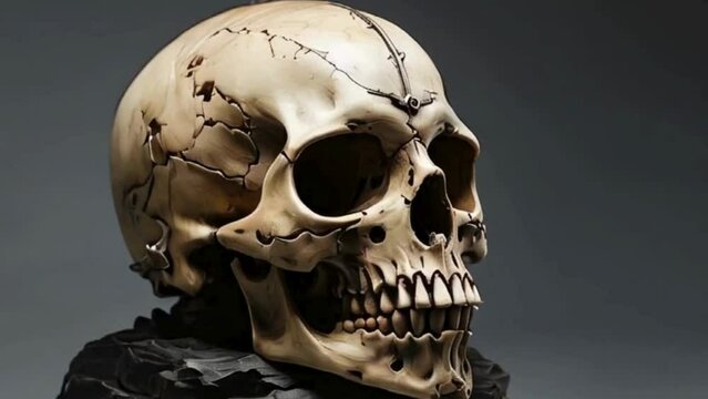 isolated human skull on black background, danger, threat and death concept