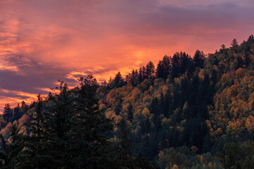 Colorful sky at sunrise over mount thom in Chilliwack, BC
