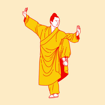 Simple cartoon illustration of shaolin kung fu 6