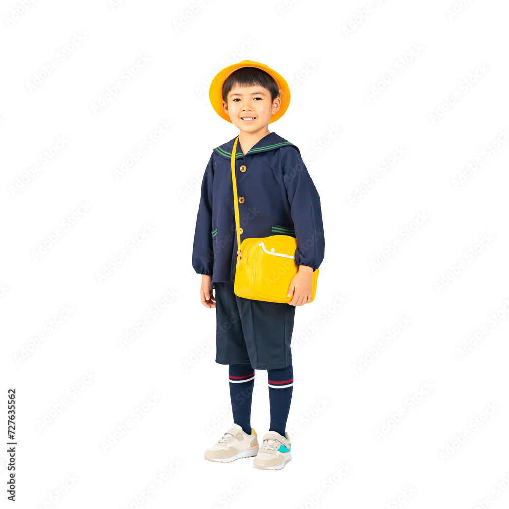 Aufkleber 通園する幼稚園児・保育園児の男の子　手作業で精密に切り抜いた背景透過全身写真png