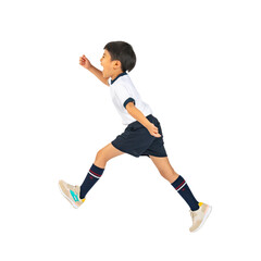 ジャンプする体操服を着た男の子　手作業で精密に切り抜いた背景透過全身写真PNG
