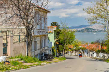 Fototapeta na wymiar scenic view from Carki Felek street in Adalar on Buyukada (Princes' Islands, Turkey)