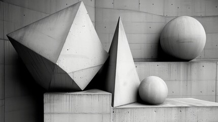 Composition of minimalist concrete forms. Shadows on abstract geometric shapes.