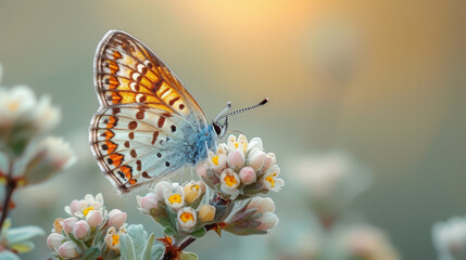 Obraz premium Majestic Butterfly Perched Delicately on Blossoming Branch