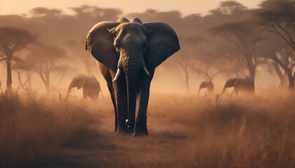elephant walking in the hot savannah