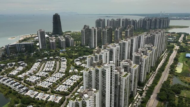 Skyline of Forest City Integrated Residential Development in Johor Malaysia, Chinese Funded Belt and Road Initiative, Failed Megaproject Ghost Town