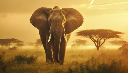 Fototapeta na wymiar elephant walking in the hot savannah