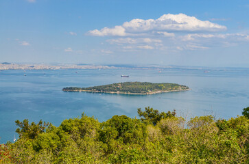 Sedef Island and Marmara sea scenic view from Buyukada National Park (Adalar, Turkey)