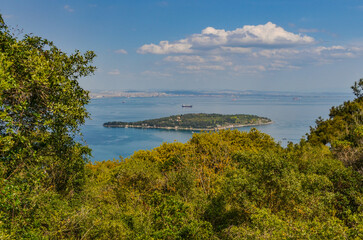 Sedef Island and Marmara sea scenic view from Buyukada National Park (Adalar, Turkey)