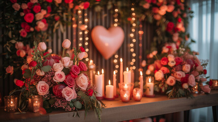 Fototapeta na wymiar valentines day romantic decoration, decoration for the first night of wedding
