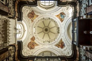 Obraz premium Baroque church dome interior in Vilnius, Lithuania
