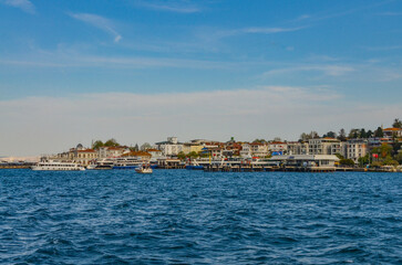 Fototapeta na wymiar ferries and boats in Buyukada harbor (Adalar, Turkey)