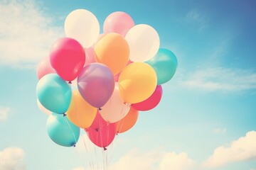 Vintage Colorful Balloons. Retro Instagram Filter Effect for Happy Birthday, Wedding, and Honeymoon