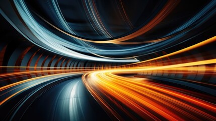 Abstract Light Trail in Architectural Tunnel. Blurred Background with Bend and Building Lines