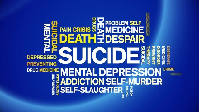 Suicide animated tag word cloud;text design animation kinetic typography seamless loop.