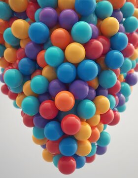 Abstract style tiny colorful spheres float in the air in the shape of a human face