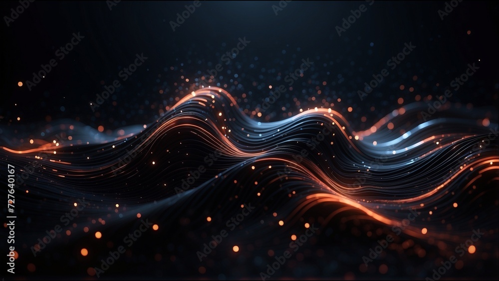 Wall mural illustration of abstract waving particle technology background design. abstract wave moving dots flo