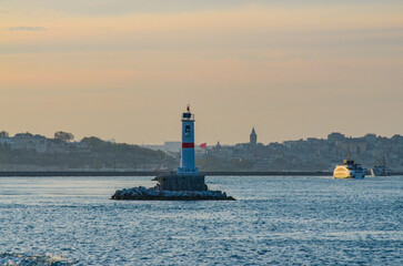 lighthouse in Kadikoy harbor on Anatolian side of Istanbul evening view
