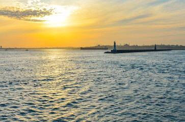 Naklejka premium lighthouse in Kadikoy harbor on Anatolian side of Istanbul evening view