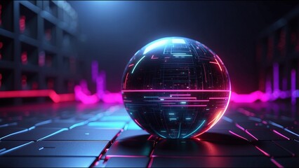 Illustration of the Abstract concept of a sci-fi metallic sphere cyborg robot on a sci-fi background