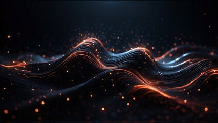 Illustration of Abstract Waving Particle Technology Background Design. Abstract wave moving dots flow particles.