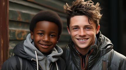 Young boy black skin and white skin friend diversity