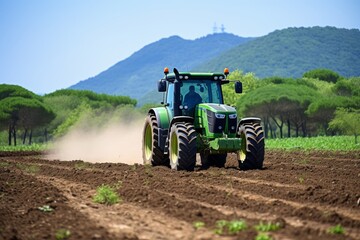 Obraz premium Farmer tractor field work agriculture rural farming equipment crop labor harvest