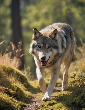 Scenic Landscape, a wild wolf running towards the camera