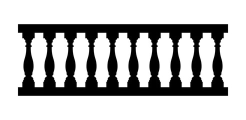 Silhouette of stone balustrade with balusters for fencing. - obrazy, fototapety, plakaty