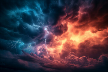 Lightning is powerful and dangerous during storms. - obrazy, fototapety, plakaty