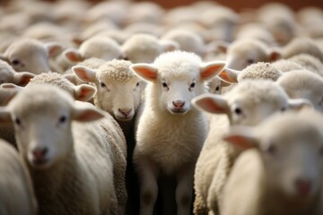 Sly wolf disguised as a gentle sheep illustrating deceptive tactics and camouflage strategy - obrazy, fototapety, plakaty