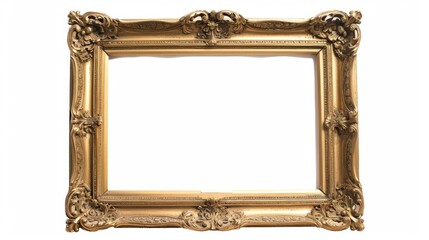 Vintage Gold picture frame on a white background. Classic antique golden picture frame 